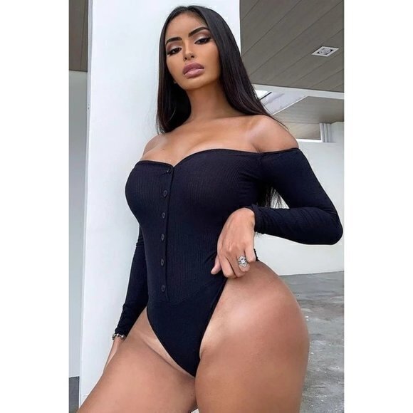 Fool In‎ Love Off Shoulder Bodysuit Black Size 2X RefFNB - Picture 14 of 16